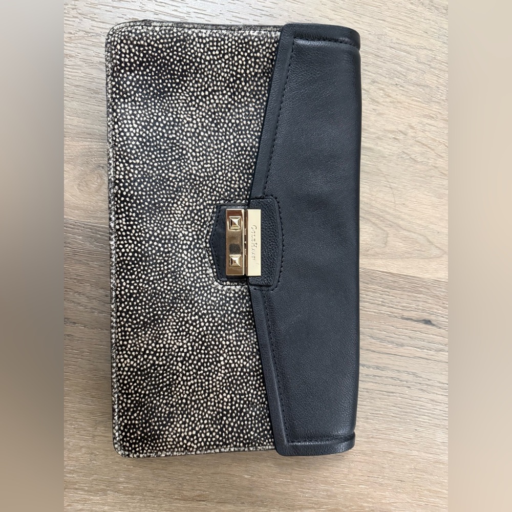 Cole Haan Black and Gold Textured Clutch